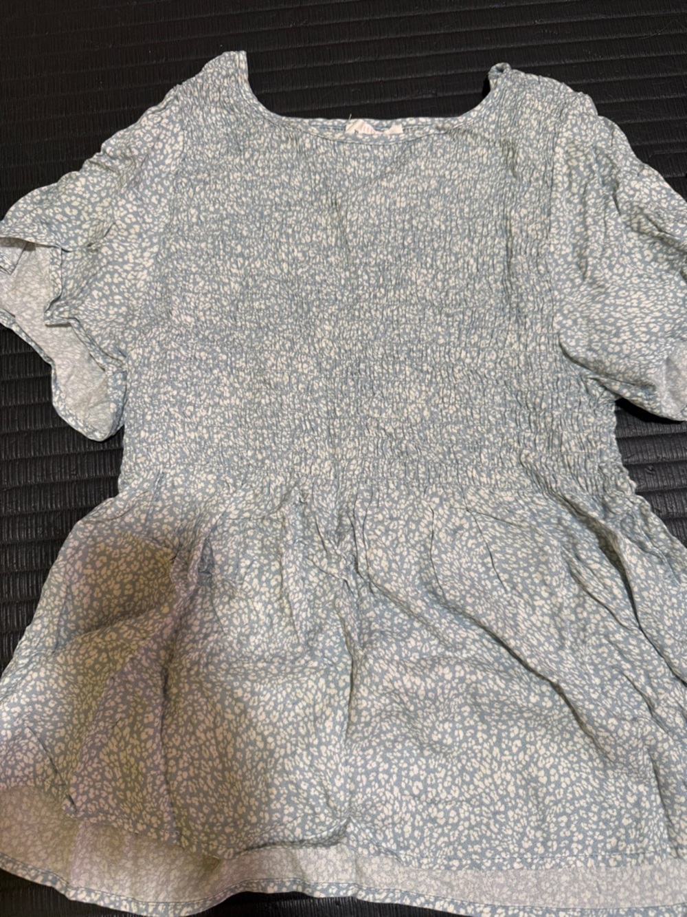 Light Blue Floral Smocked Peplum Top - Women